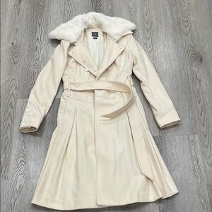 Armani Exchange Cream Trench Coat with Faux Fur Collar